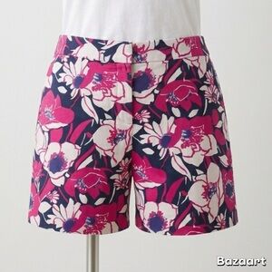 Talbots Women Floral Print Shorts Size 10 Pink Navy White Chino